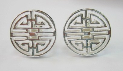 sterling silver Chinese Longevity Symbol Cuff Links/Cufflinks