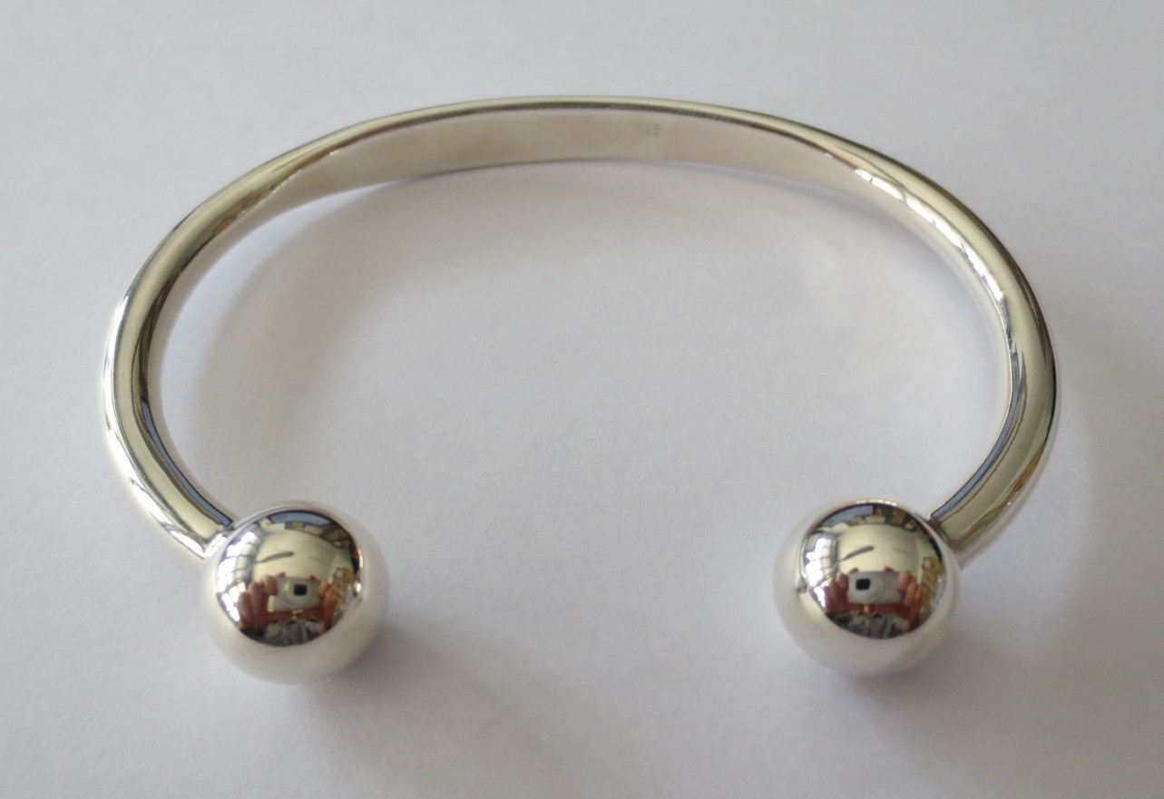 sterling silver Silver Cuff Bangle with Double Ball Ends