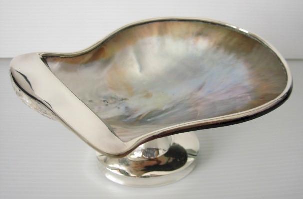 sterling silver Silver Rimmed Mother-of-Pearl Shell Dish