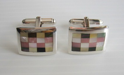 sterling silver Mother of Pearl Mosaic Cuff Links/Cufflinks