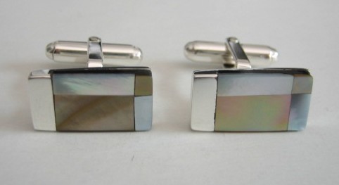 sterling silver Silver Cuff Links/Cufflinks with Mother of Pearl Mosaic