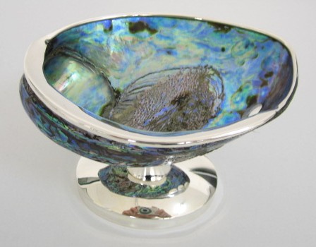 sterling silver Abalone Shell Dish with Silver Trimming.