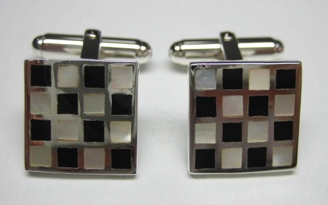 sterling silver Checkerboard Cuff Links/Cufflinks with Mother of Pearl and Onyx.