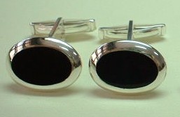sterling silver Oval Shaped Onyx Cuff Links/Cufflinks.