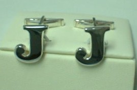 sterling silver Silver Alphabet Cuff Links/Cufflinks (Letter J).