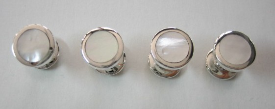 sterling silver Round Mother of Pearl Tuxedo Studs / Buttons 