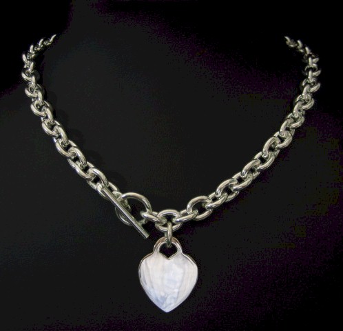 sterling silver Heart Tag Toggle Link Silver Necklace.