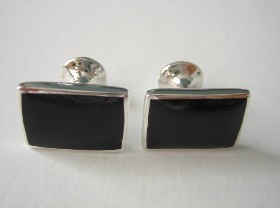 sterling silver Rectangular Onyx Cuff Links/Cufflinks.