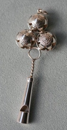sterling silver Silver Baby Rattle with Whistle