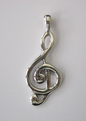 sterling silver Silver Treble Clef Pendant (Large)