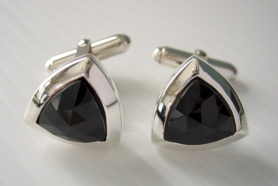 sterling silver Triangular Faceted Onyx Cufflinks