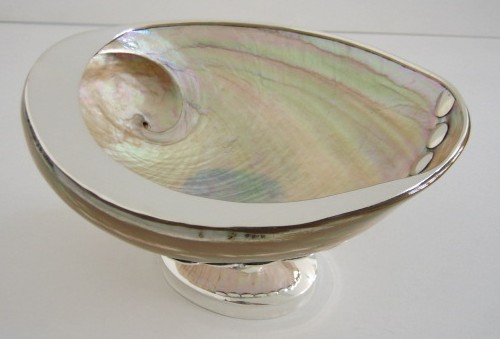 sterling silver Abalone Shell Dish with Silver Trimming.