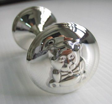 sterling silver Silver Dumbbell with Bear Baby Rattle