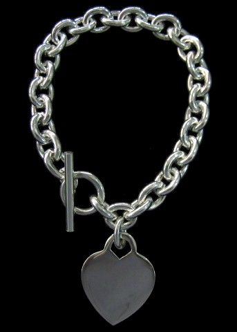 sterling silver Toggle Chain Silver Bracelet with Heart Tag