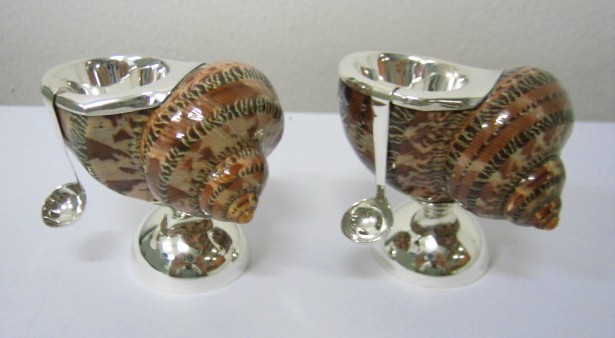 sterling silver Brown Shell Salt and Pepper Cellar