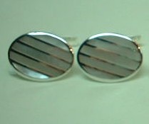 sterling silver Striped Mother of Pearl Cuff Links/Cufflinks.