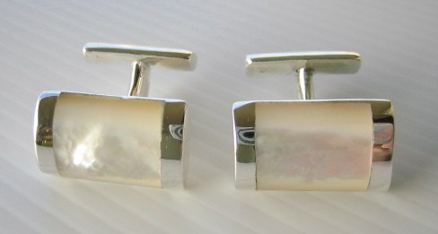 sterling silver Silver Cuff Links/Cufflinks with Mother of Pearl.