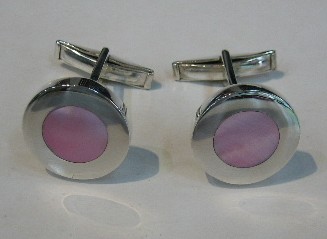 sterling silver Round Pink Mother-of-pearl Cuff Links/Cufflinks