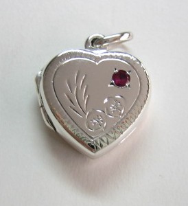sterling silver Silver Heart Locket with Red Cubic Zirconia (Small)