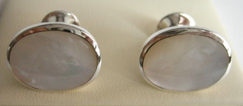 sterling silver Oval Shaped Mother of Pearl Cuff Links/Cufflinks.