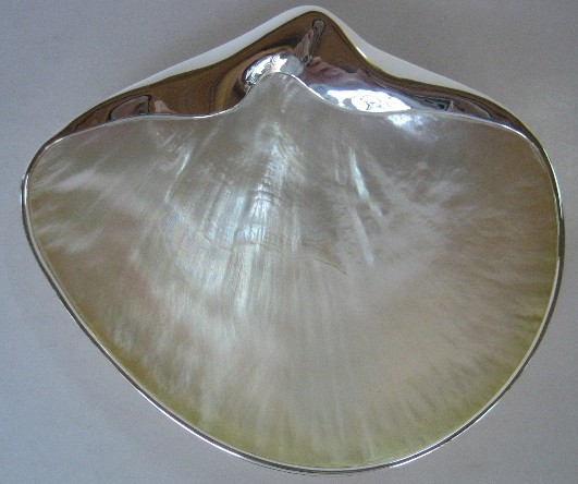 sterling silver Mother of Pearl Shell Dish with Silver Trimming.