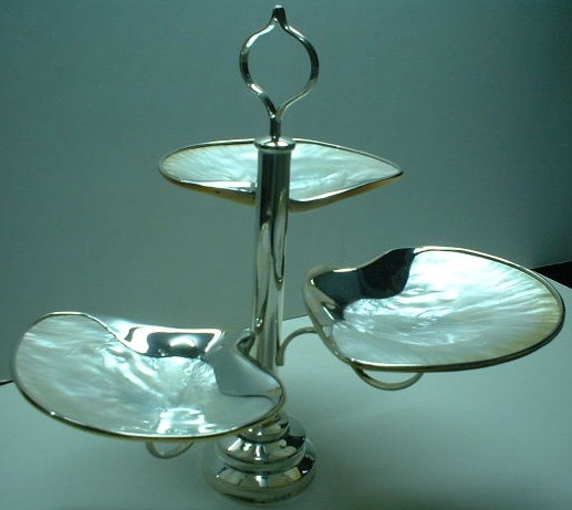 sterling silver Mother of Pearl Shell Dish Tree Set.