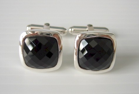 sterling silver Square Faceted Onyx Cufflinks