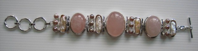 sterling silver Pink Quartz Bracelet with Pearls 