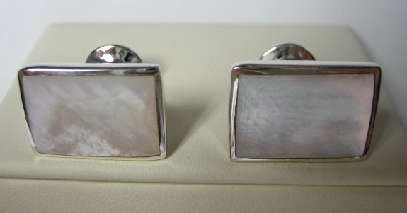 sterling silver Rectangular Mother-of-pearl Cuff Links/Cufflinks