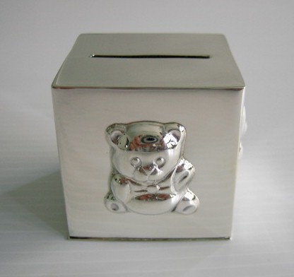 sterling silver Silver Box-shaped Bear Baby Bank