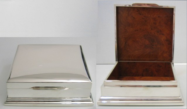 sterling silver Sterling Silver Box Lined in Wood with Hinged Lid