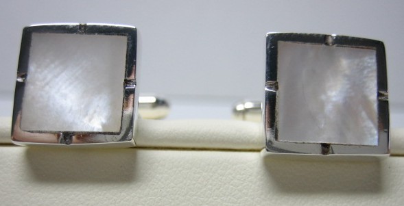 sterling silver Square Mother of Pearl Cuff Links/Cufflinks.